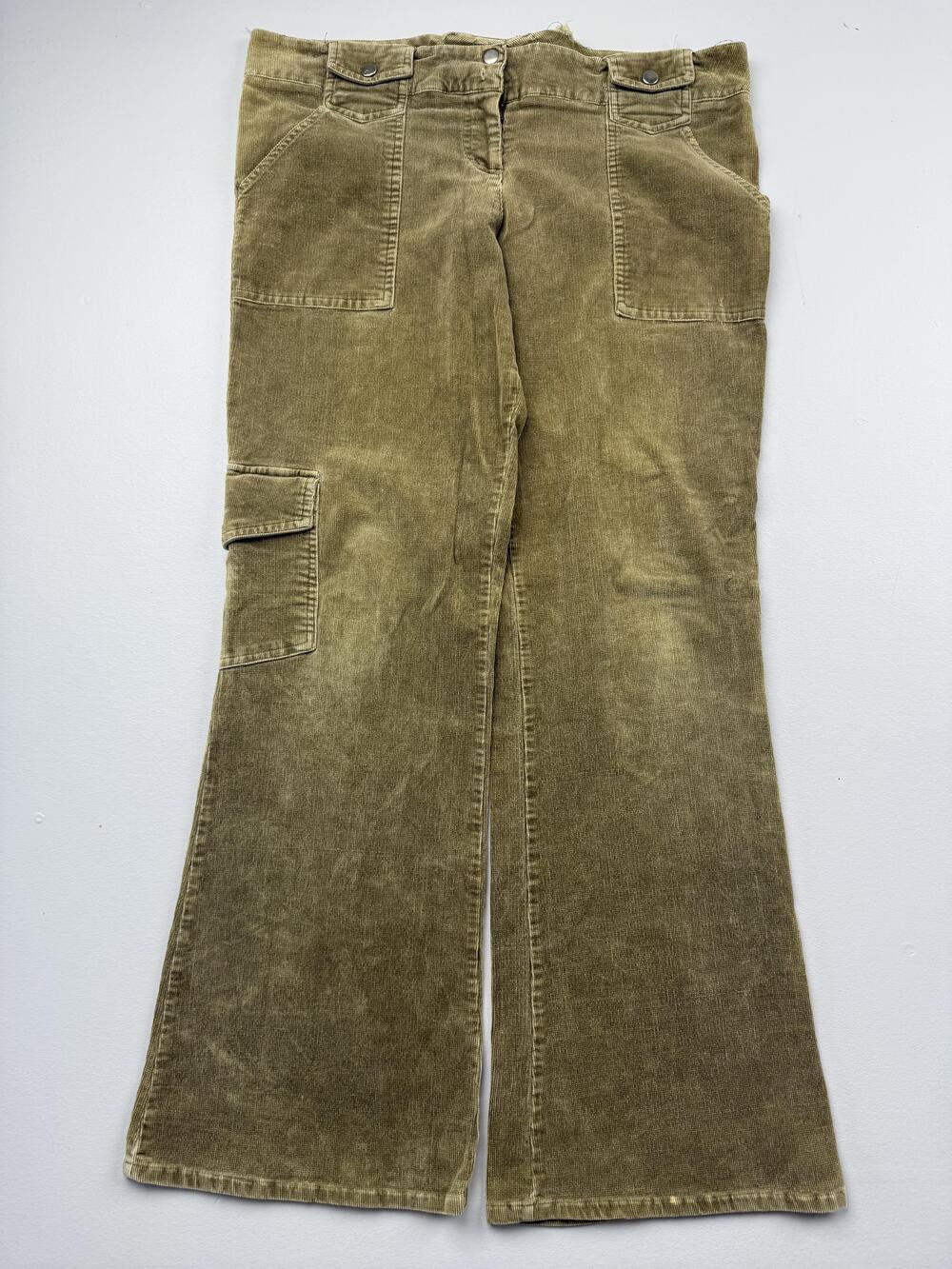 I Love U Pants Womens Junior 13 Brown Corduroy Cargo Wide Leg Stretch Pockets